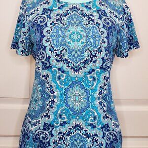 Talbots Blue Crew Neck Short Sleeve Blouse